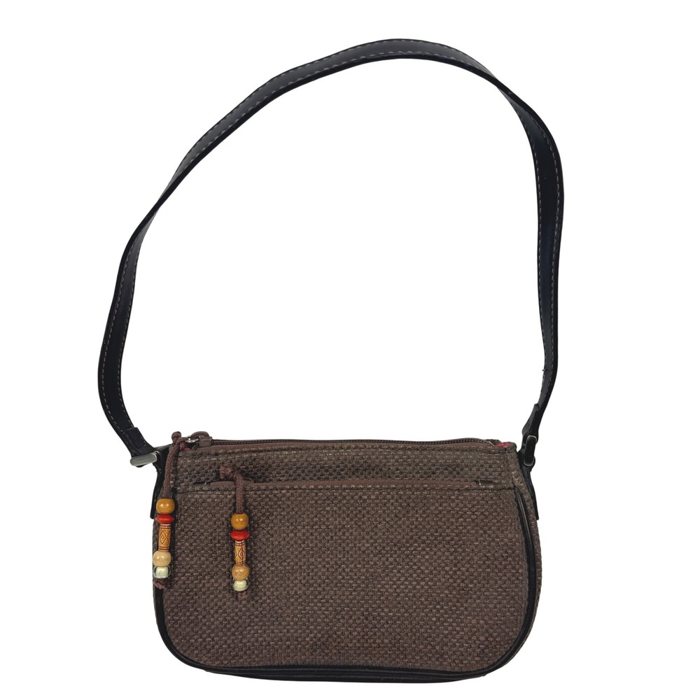Vintage Liz Claiborne Brown Woven Beaded Boho Baguette Shoulder‎ Bag